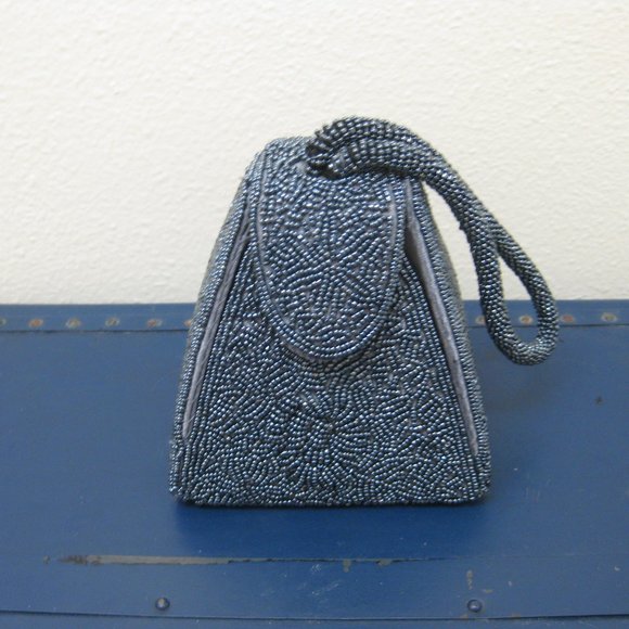 Handbags - EUC blue beaded evening wristlet purse bag clutch